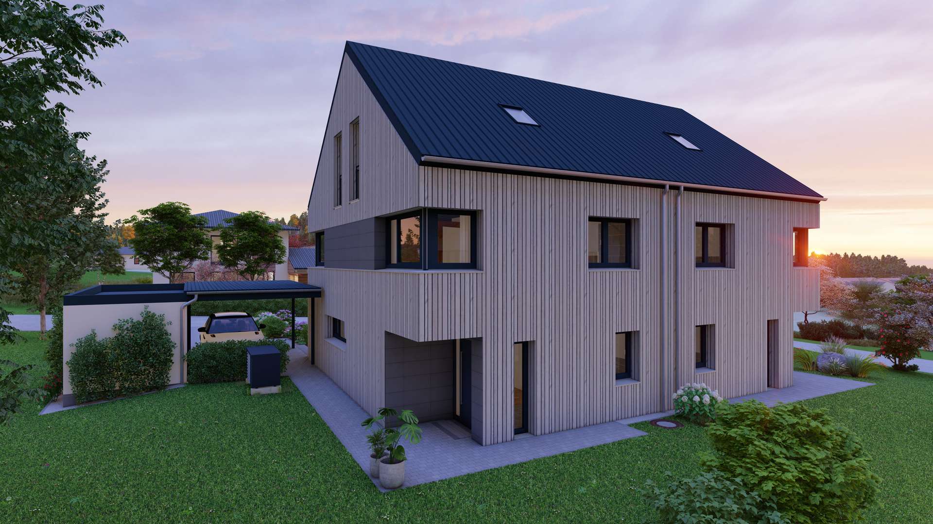 02_Ansicht Nord-Ost_V2 - Moderne Doppelhaushälfte in nachhaltiger Holzmassivbauweise ++QNG Standard++