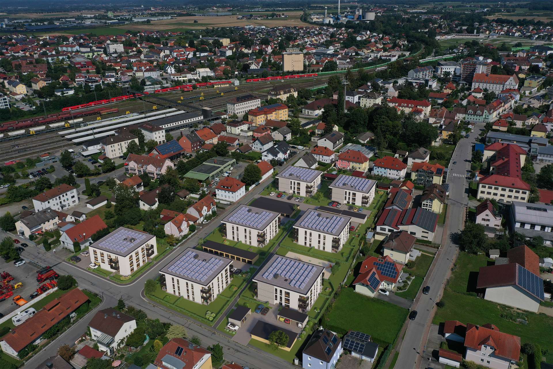 Drohnenansicht_1 - 2 Zimmer Neubauwohnung in Plattling, 150.000 € KfW Darlehen sichern!