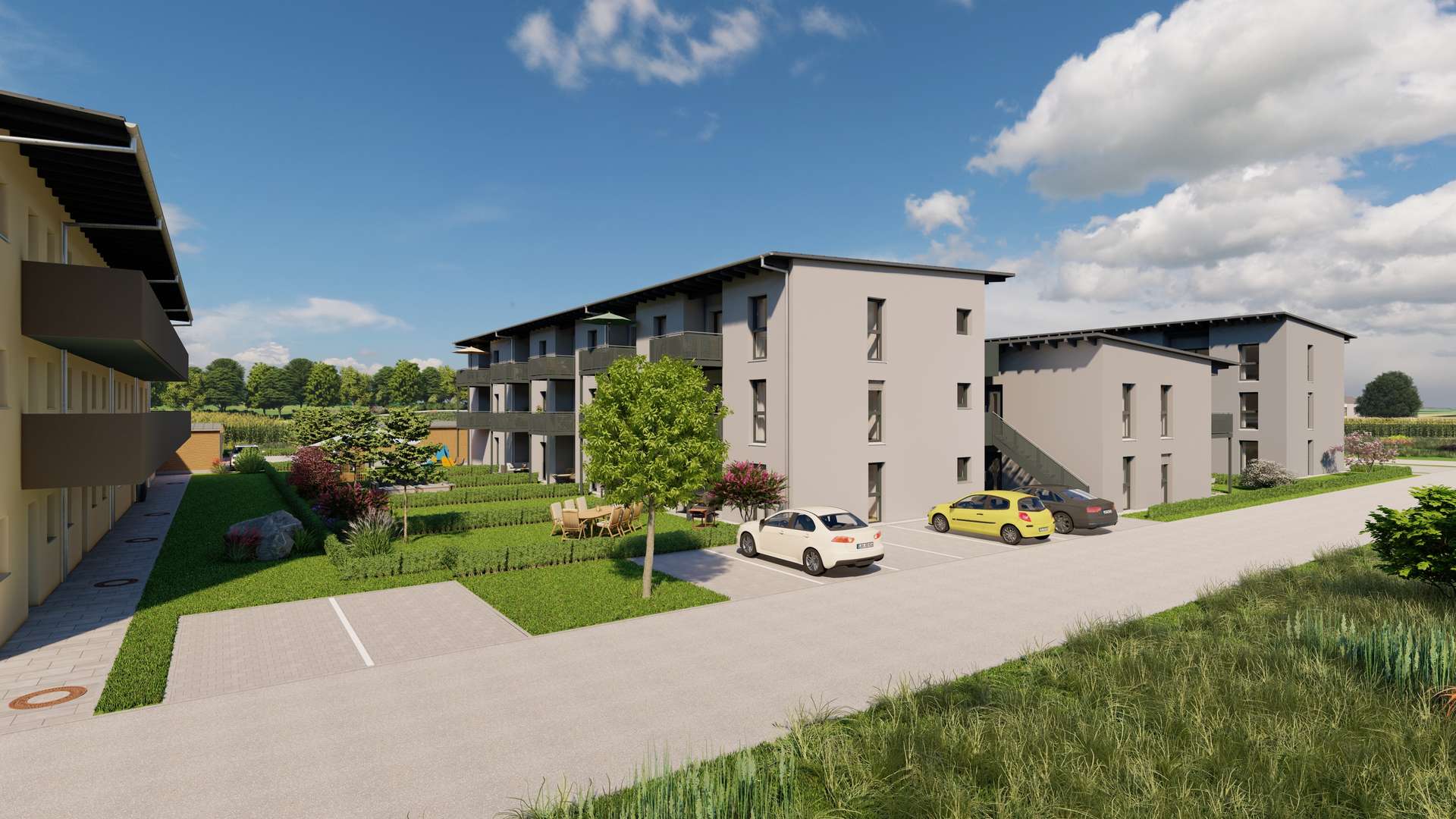 _Ansichten mit Nachbargebäude - Wohnen im Herzen von Niederbayern 2026 Fertigstellung