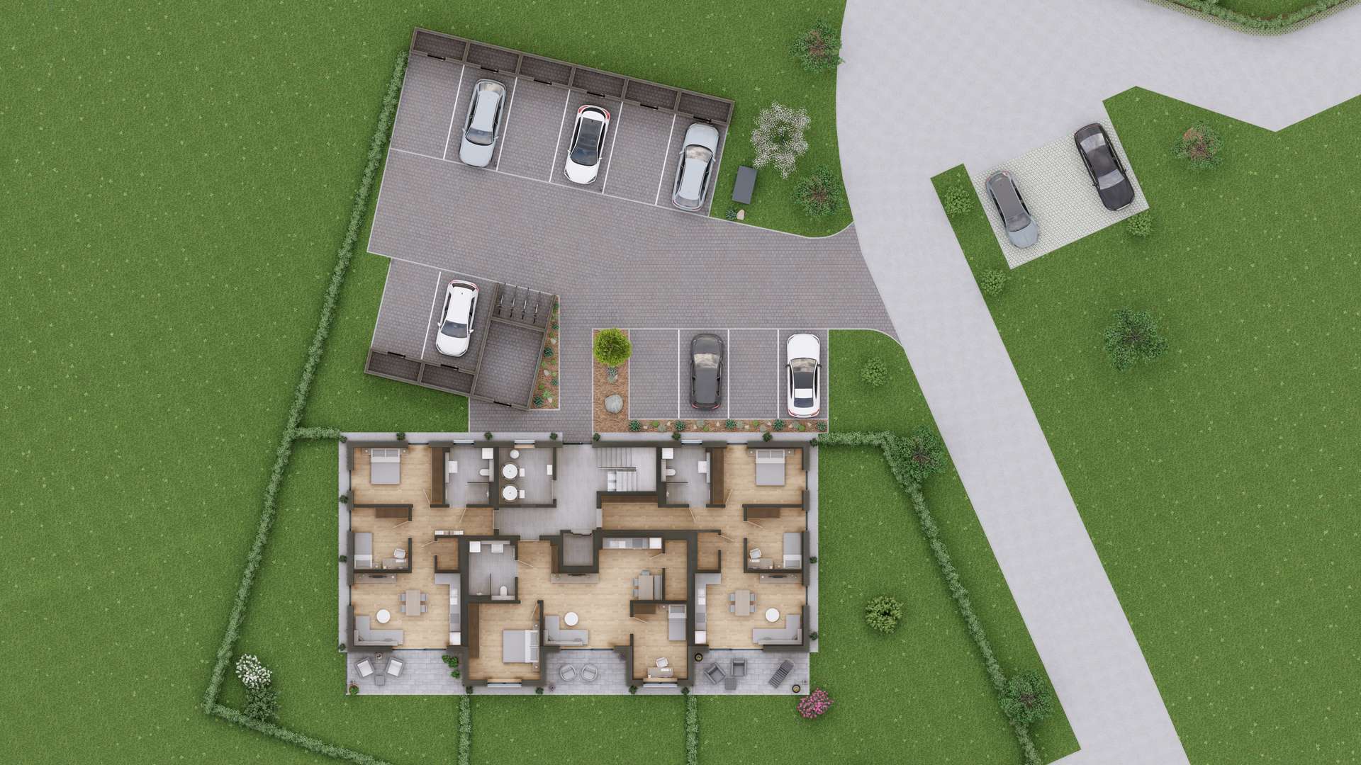 Erdgeschoss mit Garagen und Carport - Teilmöblierte 3-Zimmer-Penthouse-Wohnung in Rinchnach