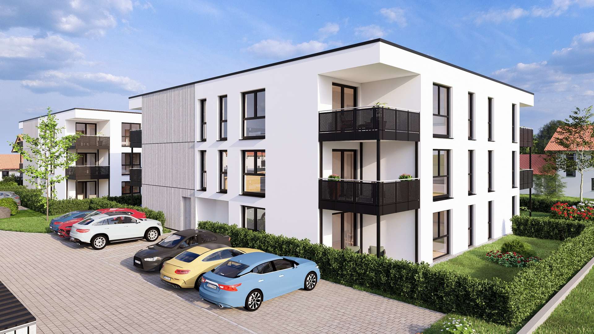 Ansicht Süd-West V3 RT - Moderne Gartenwohnung in Plattling-Erstbezug