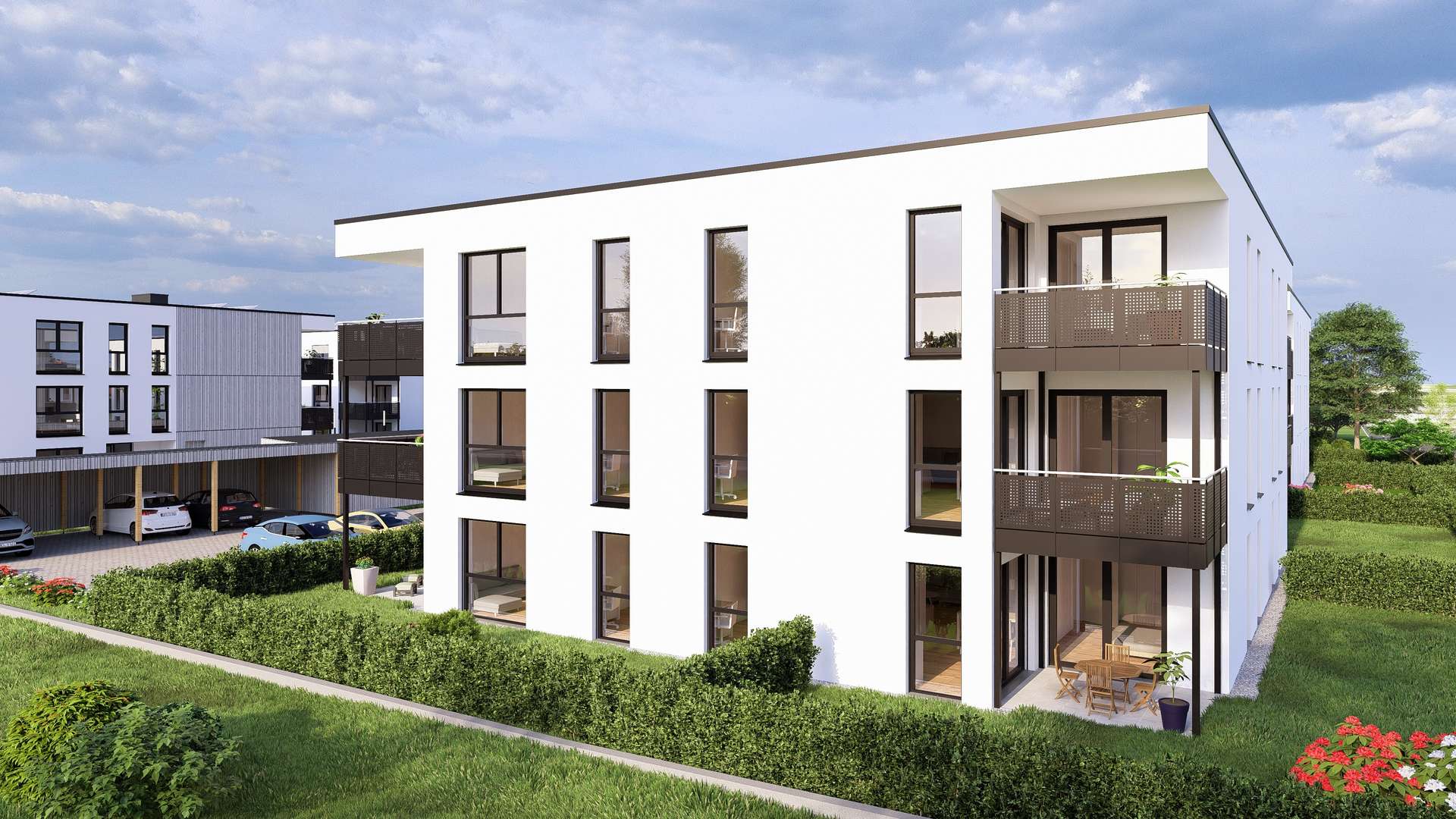 Ansicht Süden V3 RT - Moderne Gartenwohnung in Plattling-Erstbezug